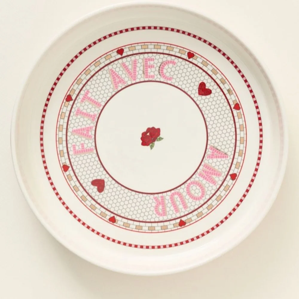Anthropologie The Bistro Tile Stoneware Pie Dish Valentine's Edition Serving